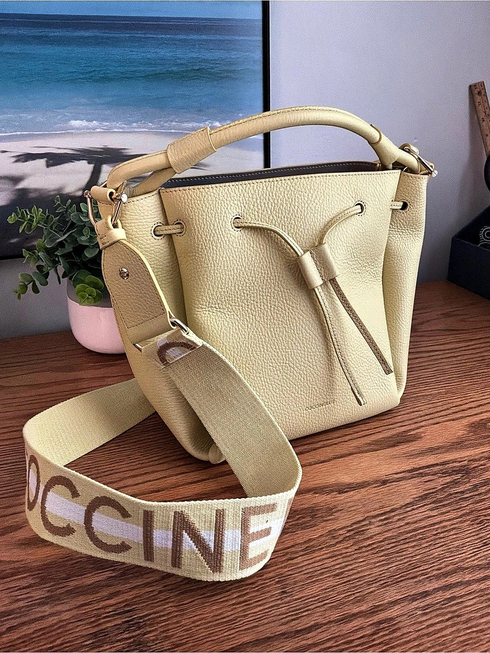 NWT Coccinelle Arlettis Leather Shoulder Bag with Wide Crossbody Strap